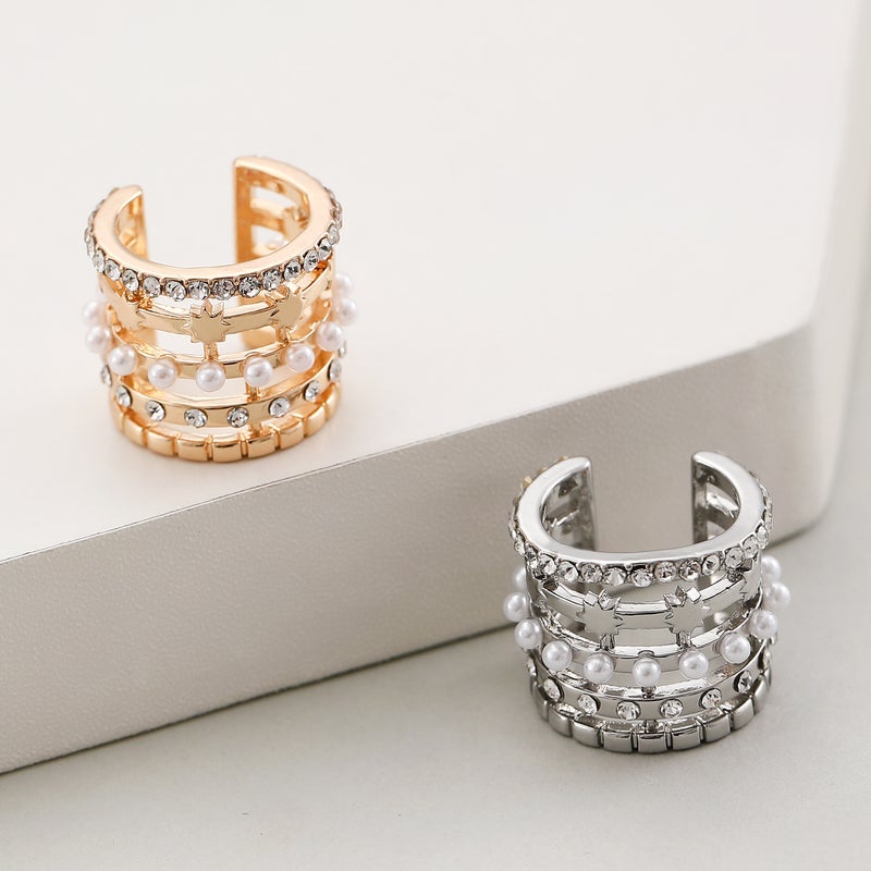 French Light Luxury Multi-Circle Ear Bone Clip With Diamond Pearls Without Pierced Ear Clip Bohemian Style Women'S Earrings - Image 3